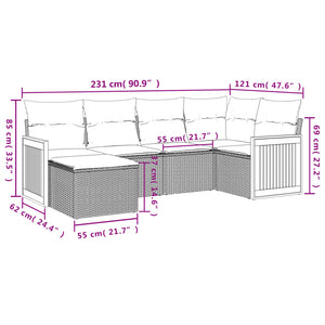 Set Divano da Giardino 6 pz con Cuscini-Sofa da Giardino-Divanetto da esterno Nero in Polyrattan 101673