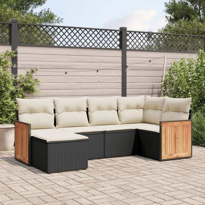 Set Divano da Giardino 6 pz con Cuscini-Sofa da Giardino-Divanetto da esterno Nero in Polyrattan 101673