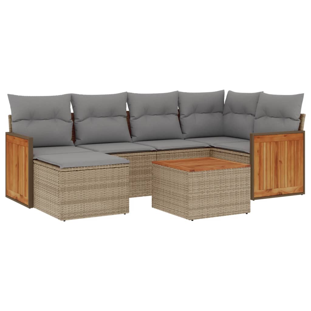 Set Divani da Giardino 7 pz con Cuscini Beige in Polyrattan