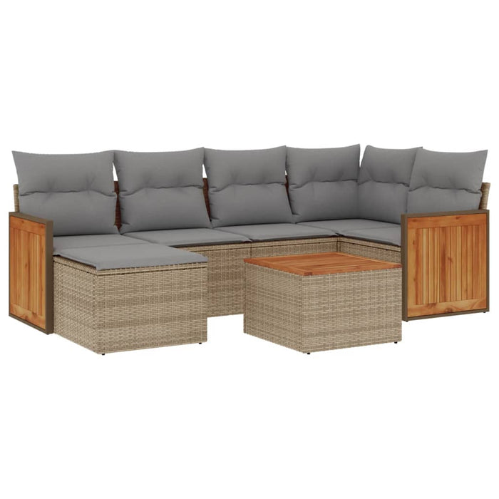 Set Divani da Giardino 7 pz con Cuscini Beige in Polyrattan