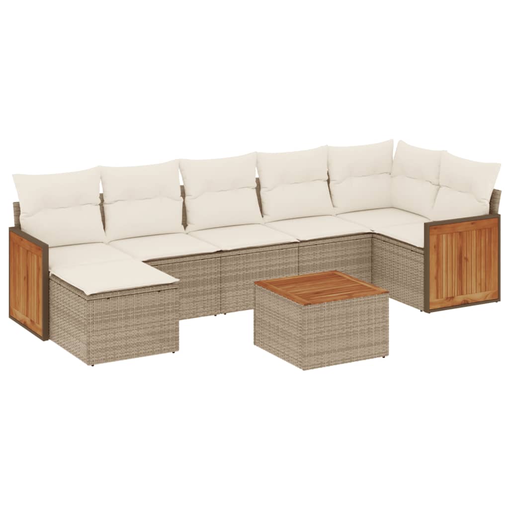 Set Divano da Giardino 8 pz con Cuscini Beige in Polyrattan