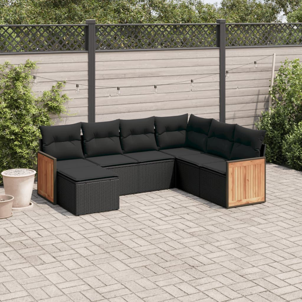 Set Divani da Giardino con Cuscini 7pz Nero Polyrattan 3227882