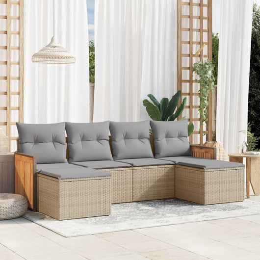 Set Divano da Giardino 6 pz con Cuscini-Sofa da Giardino-Divanetto da esterno Beige in Polyrattan 349040