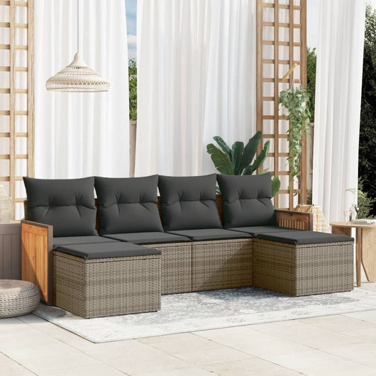 Set Divano da Giardino 6 pz con Cuscini-Sofa da Giardino-Divanetto da esterno Grigio in Polyrattan 998539
