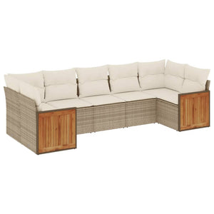 Set Divani da Giardino 7 pz con Cuscini Beige in Polyrattan