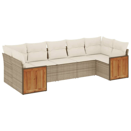 Set Divani da Giardino 7 pz con Cuscini Beige in Polyrattan