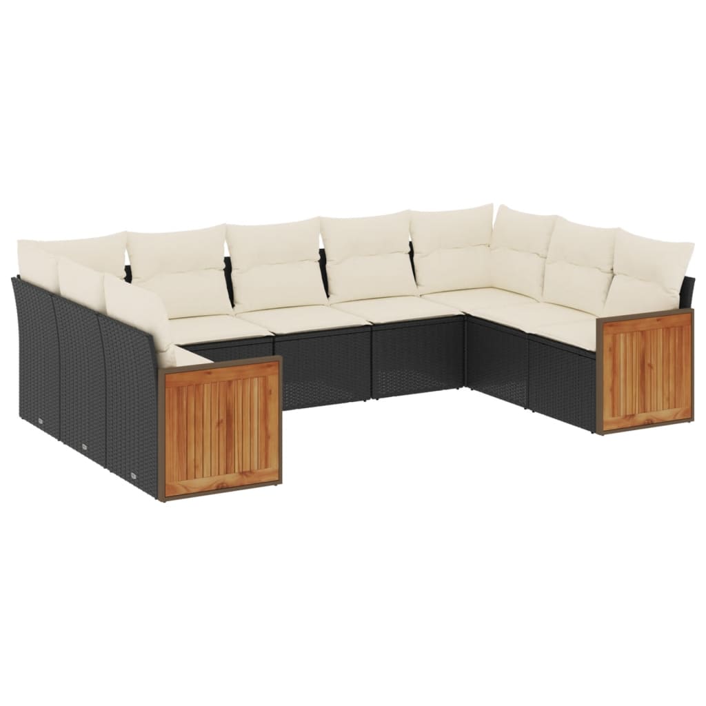 Set Divani da Giardino 9 pz con Cuscini Nero in Polyrattan 3227953