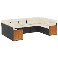 Set Divani da Giardino 9 pz con Cuscini Nero in Polyrattan 3227953