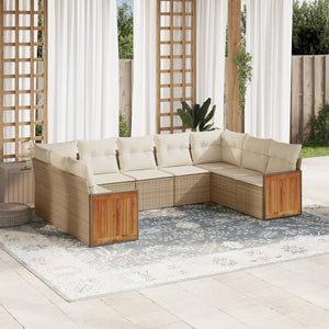 Set Divano da Giardino 9 pz con Cuscini Grigio in Polyrattan