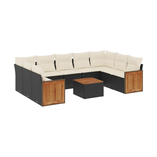 Set Divani da Giardino 10pz con Cuscini in Polyrattan Nero