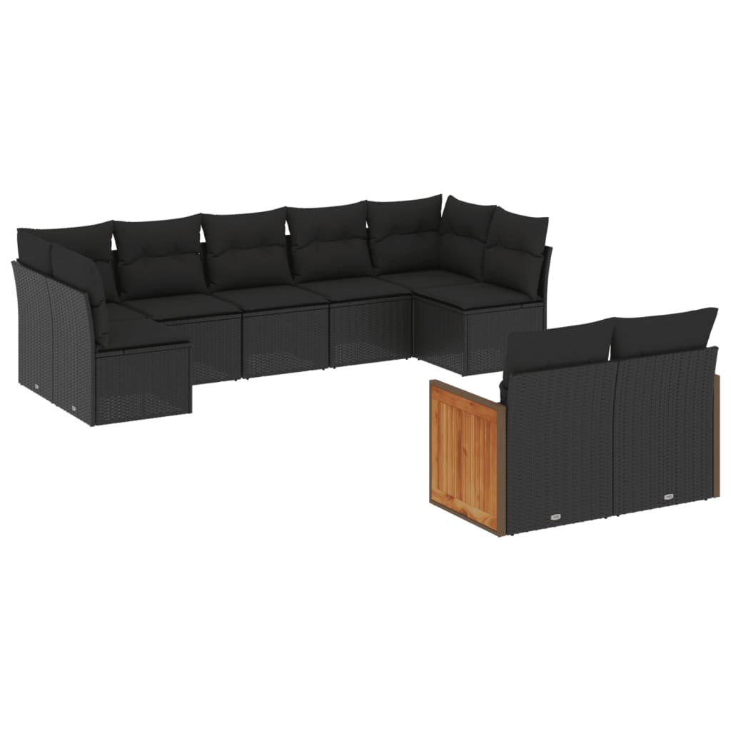 Set Divani da Giardino 9 pz con Cuscini Nero in Polyrattancod mxl 115161
