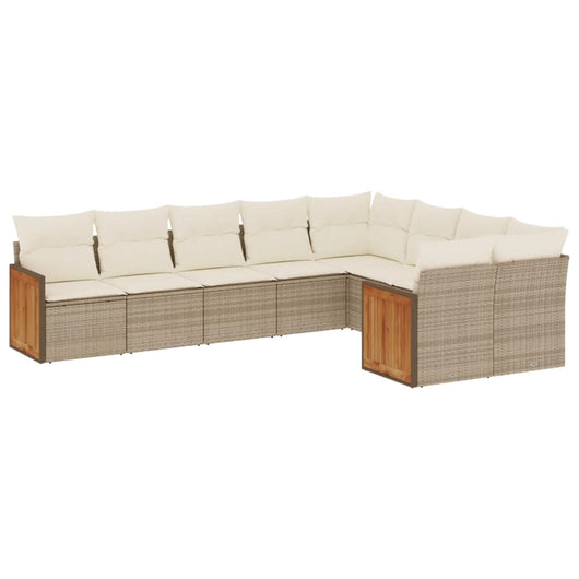 Set Divano da Giardino 9 pz con Cuscini Beige in Polyrattan