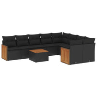Set Divani da Giardino 10pz con Cuscini in Polyrattan Nero 3227987