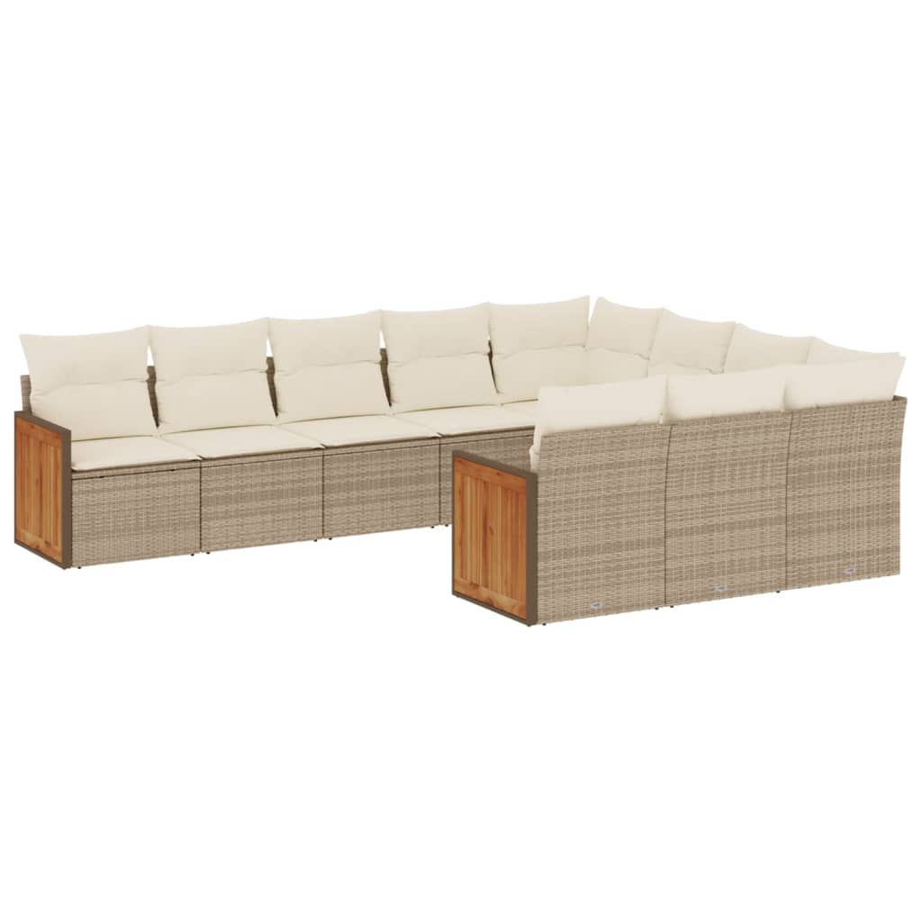 Set Divano da Giardino 10 pz con Cuscini Beige in Polyrattan