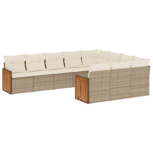 Set Divano da Giardino 10 pz con Cuscini Beige in Polyrattan