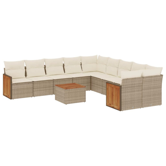 Set Divani da Giardino 11 pz con Cuscini Beige in Polyrattan