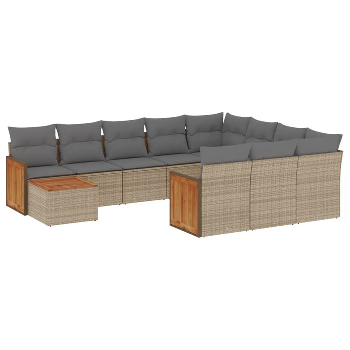 Set Divani da Giardino 11 pz con Cuscini Beige in Polyrattan