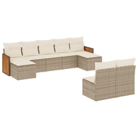 Set Divano da Giardino 9 pz con Cuscini Beige in Polyrattan