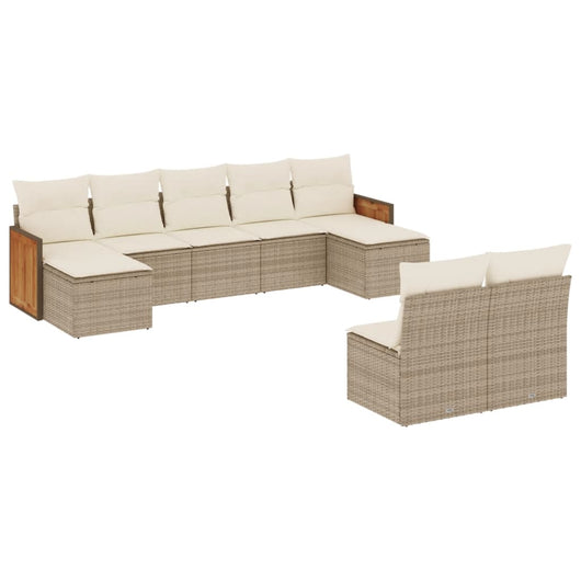 Set Divano da Giardino 9 pz con Cuscini Beige in Polyrattan