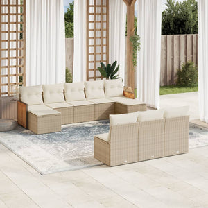 Set Divano da Giardino 10 pz con Cuscini Beige in Polyrattan 3228067