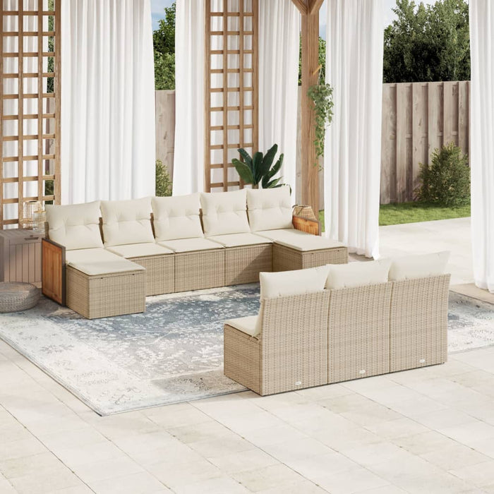 Set Divano da Giardino 10 pz con Cuscini Beige in Polyrattan 3228067