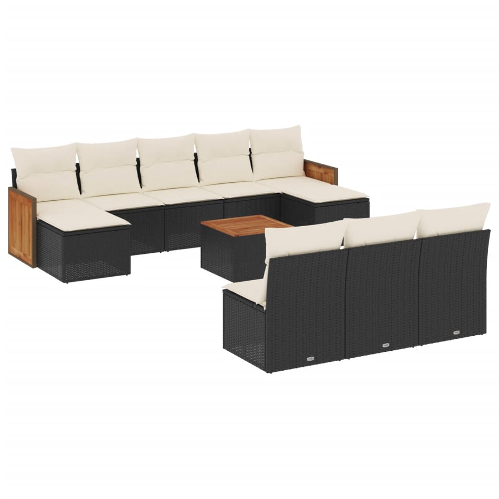 Set Divani da Giardino 11 pz con Cuscini in Polyrattan Nero