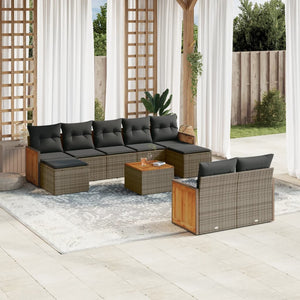Set Divano da Giardino 10 pz con Cuscini Grigio in Polyrattan 3228090