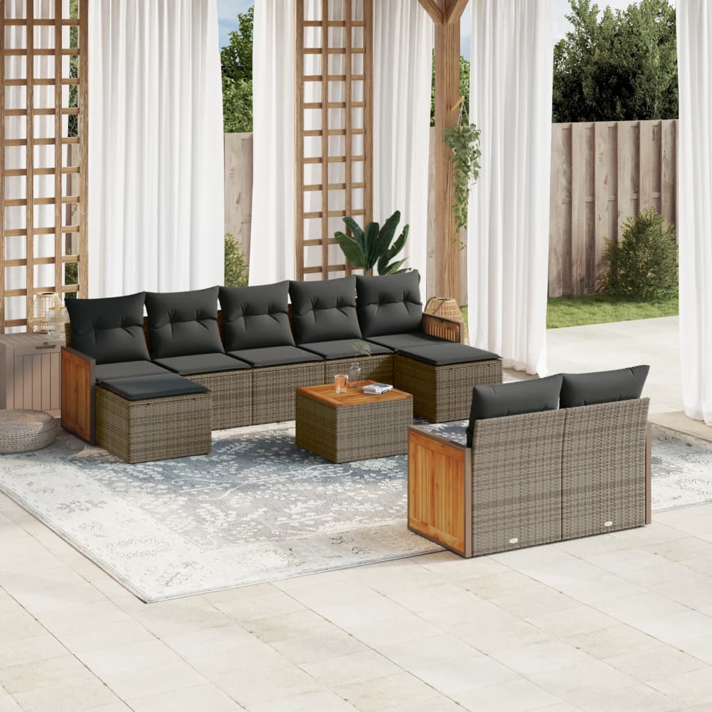 Set Divano da Giardino 10 pz con Cuscini Grigio in Polyrattan 3228090