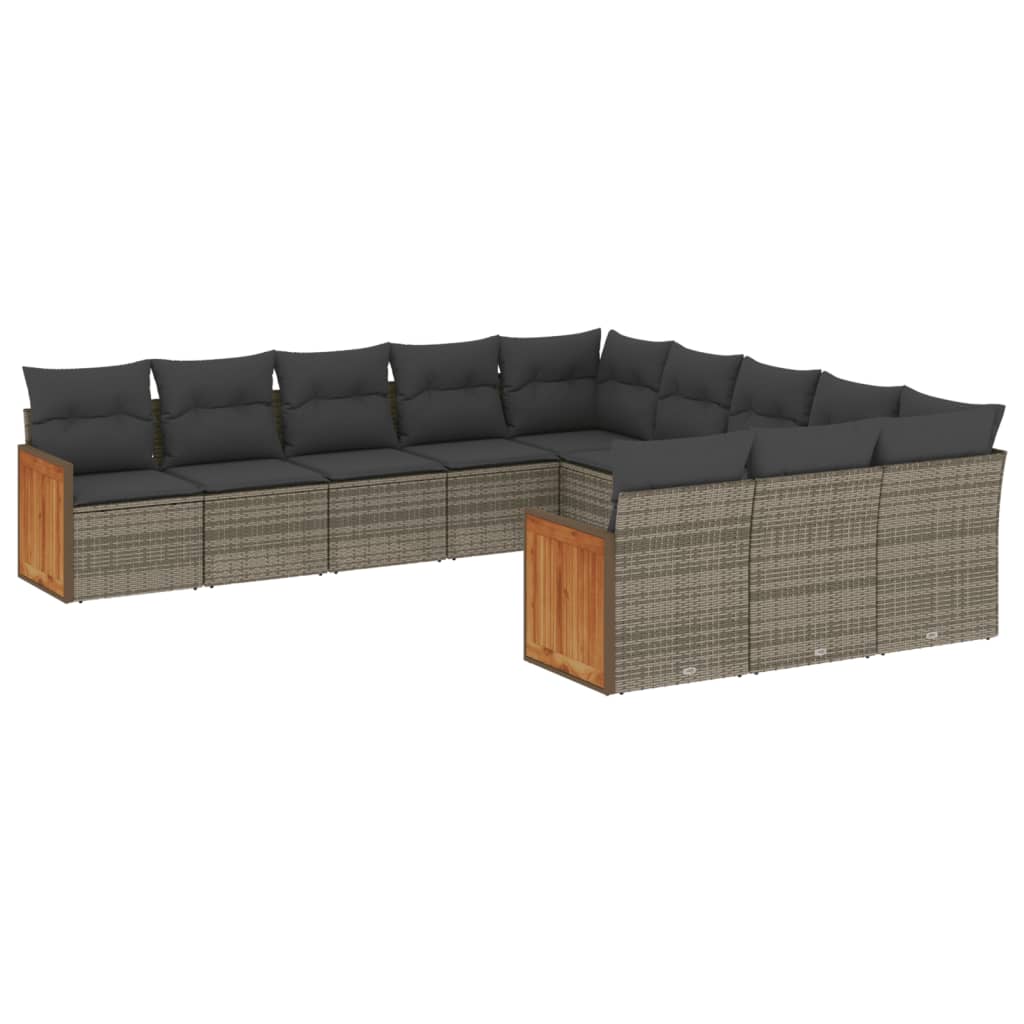 Set Divani da Giardino 11 pz con Cuscini in Polyrattan Grigio 3228111