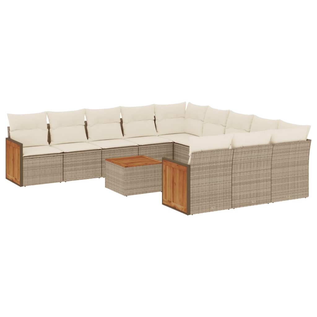 Set Divani da Giardino 12 pz con Cuscini Beige in Polyrattan