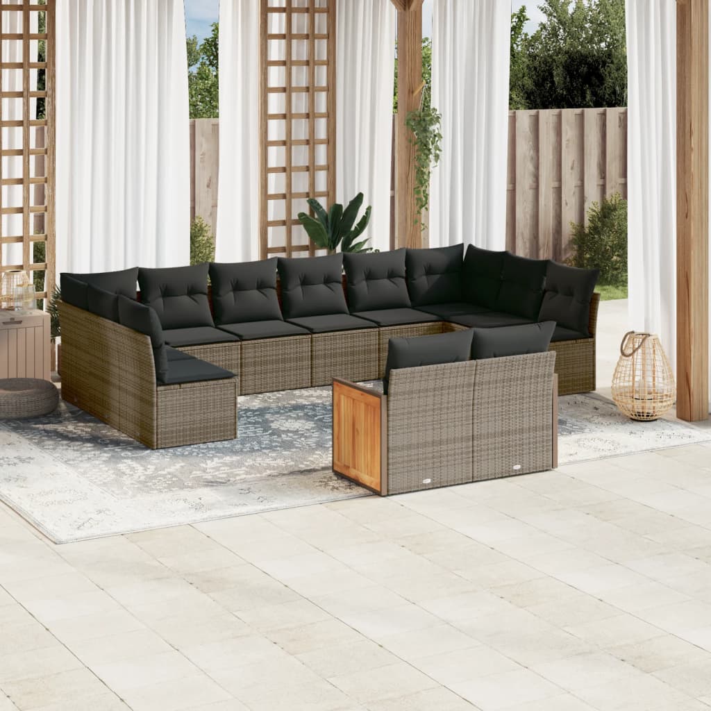 Set Divani da Giardino 12 pz con Cuscini Grigio in Polyrattan 3228125
