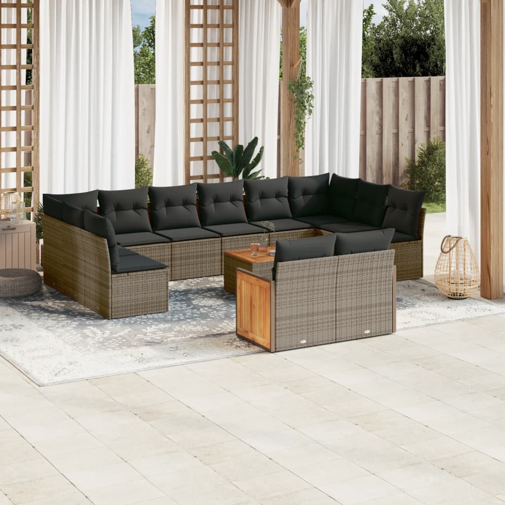 Set Divani da Giardino 13 pz con Cuscini Grigio in Polyrattan 3228132