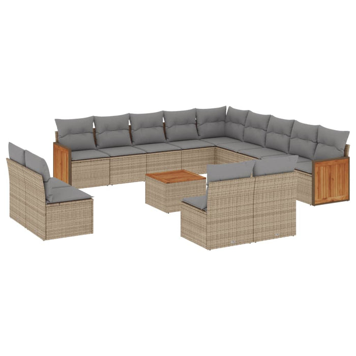 Set Divani da Giardino 14pz con Cuscini in Polyrattan Beige 3228173
