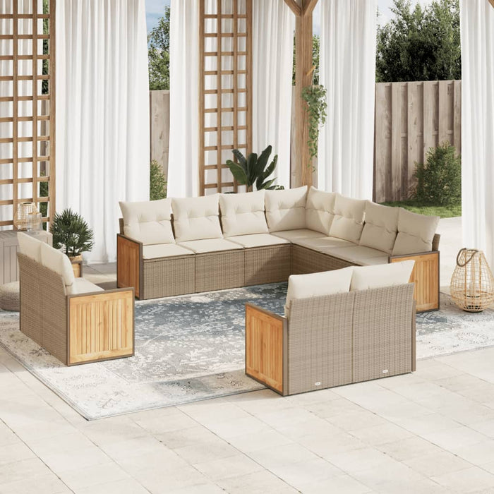Set Divani da Giardino 11 pz con Cuscini Beige in Polyrattan 3228179