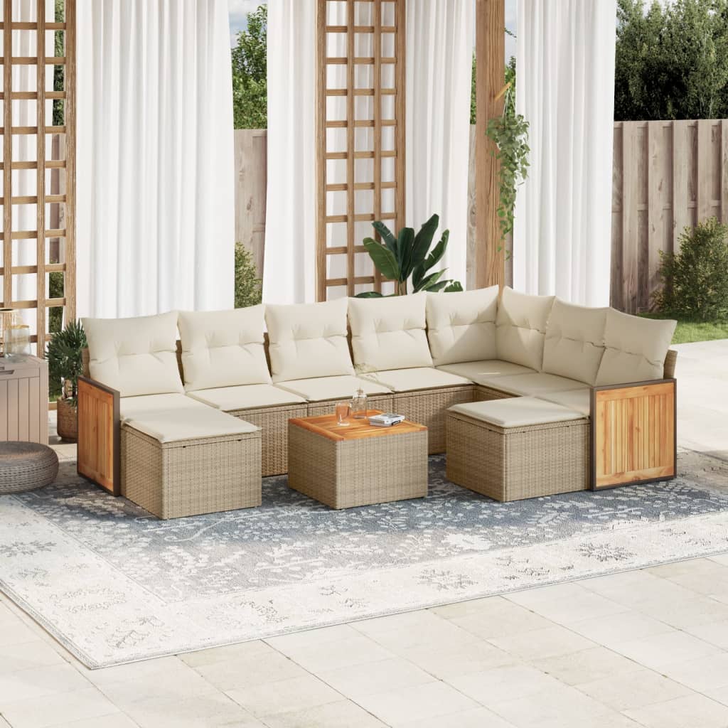 Set Divano da Giardino 10 pz con Cuscini Beige in Polyrattan 3228228