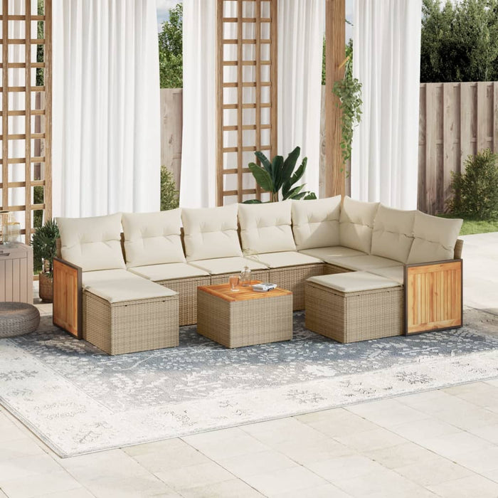 Set Divano da Giardino 10 pz con Cuscini Beige in Polyrattan 3228228