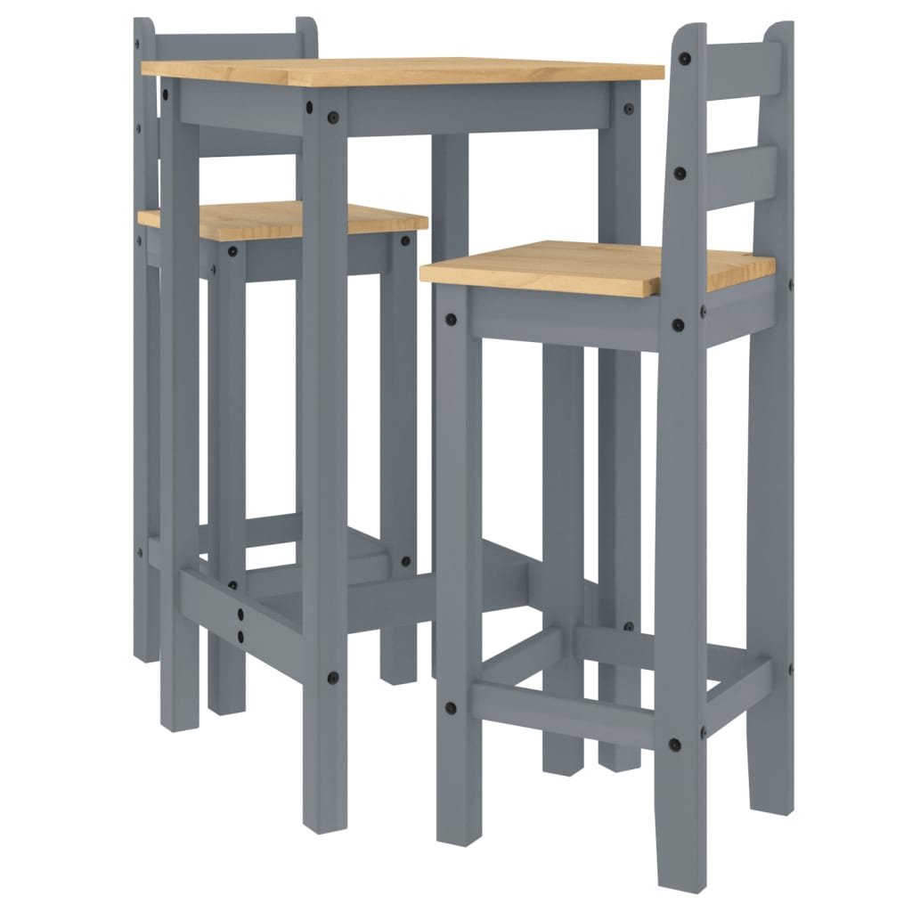 Set da Bar 3 pz Grigio in Legno Massello di Pino 4005688
