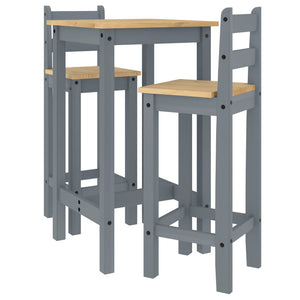 Set da Bar 3 pz Grigio in Legno Massello di Pino 4005688