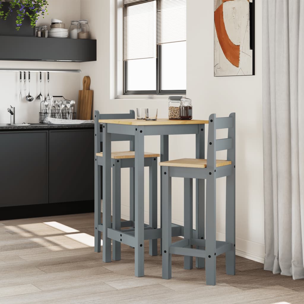 Set da Bar 3 pz Grigio in Legno Massello di Pino 4005688