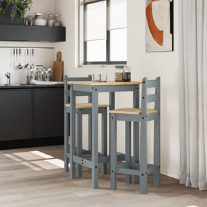 Set da Bar 3 pz Grigio in Legno Massello di Pino 4005688