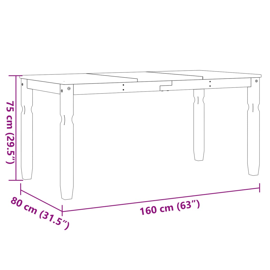 Tavolo da Pranzo Corona 160x80x75 cm in Legno Massello di Pino 4005717