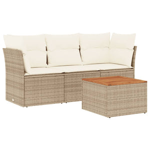 Set Divano da Giardino 4 pz con Cuscini-Sofa da Giardino-Divanetto da esterno Beige in Polyrattan 126215