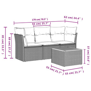 Set Divano da Giardino 4 pz con Cuscini-Sofa da Giardino-Divanetto da esterno Beige in Polyrattan 126215