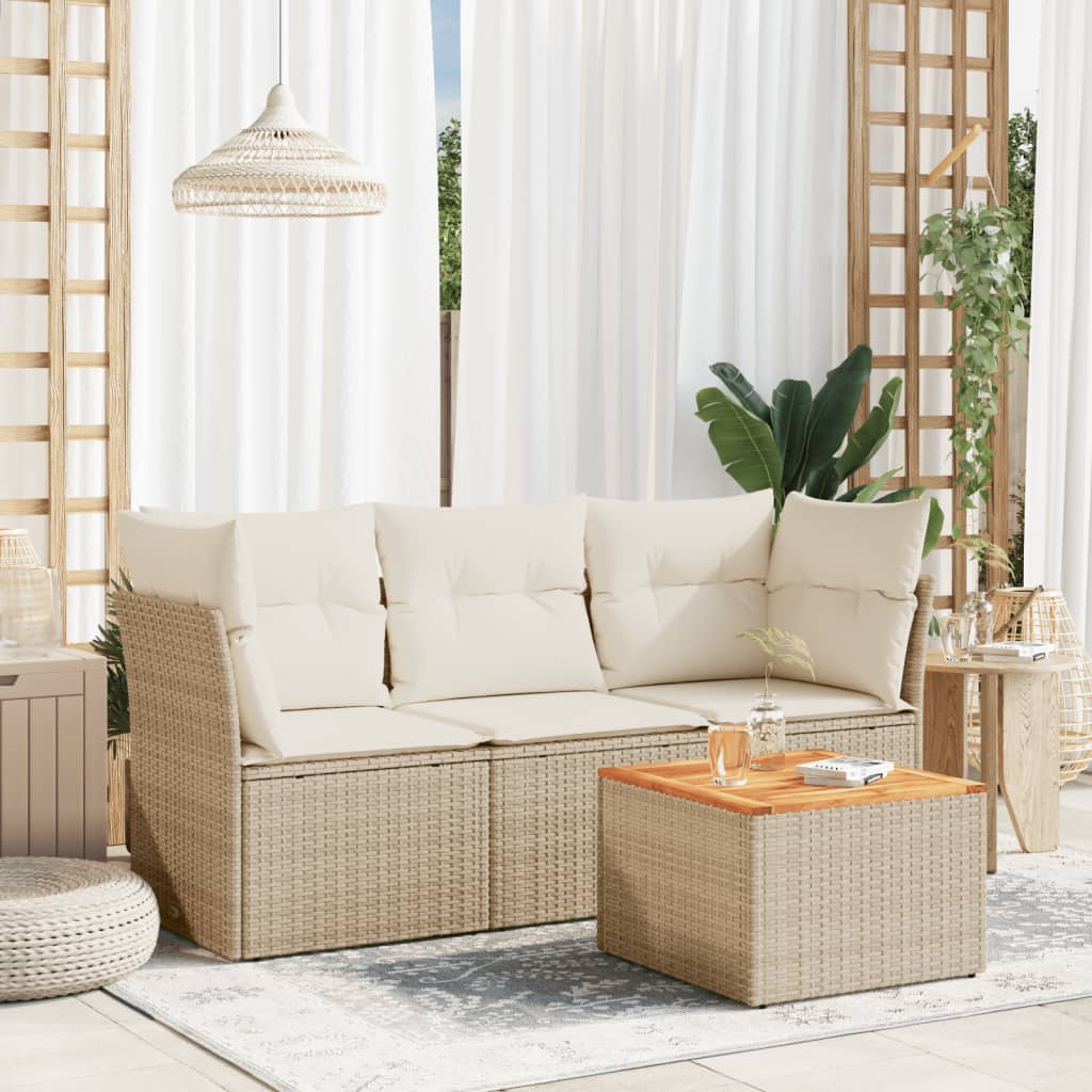 Set Divano da Giardino 4 pz con Cuscini-Sofa da Giardino-Divanetto da esterno Beige in Polyrattan 126215