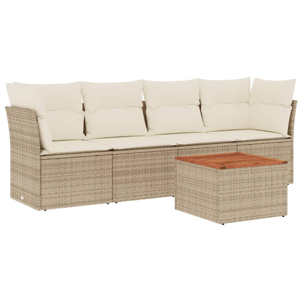Set Divano da Giardino 5 pz con Cuscini-Sofa da Giardino-Divanetto da esterno Beige in Polyrattan 831655