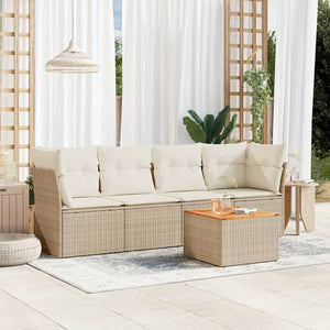 Set Divano da Giardino 5 pz con Cuscini-Sofa da Giardino-Divanetto da esterno Beige in Polyrattan 831655