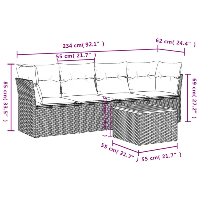 Set Divano da Giardino 5 pz con Cuscini-Sofa da Giardino-Divanetto da esterno Grigio in Polyrattan 763960