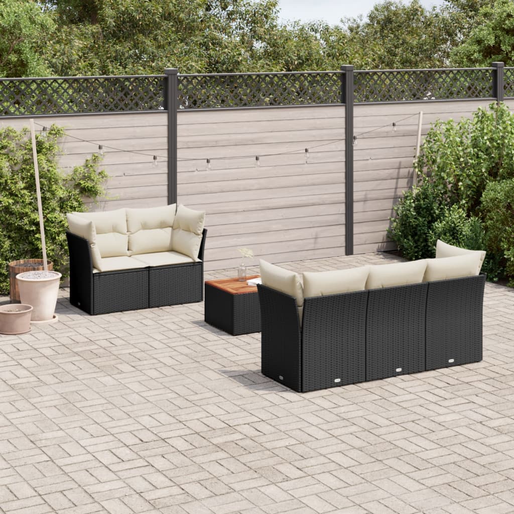 Set Divano da Giardino 6 pz con Cuscini-Sofa da Giardino-Divanetto da esterno Nero in Polyrattan 743804
