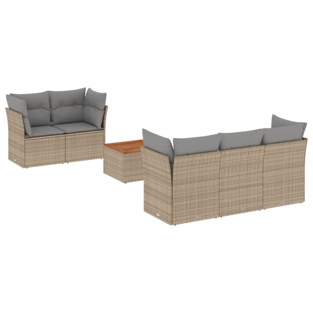 Set Divano da Giardino 6 pz con Cuscini Beige in Polyrattan