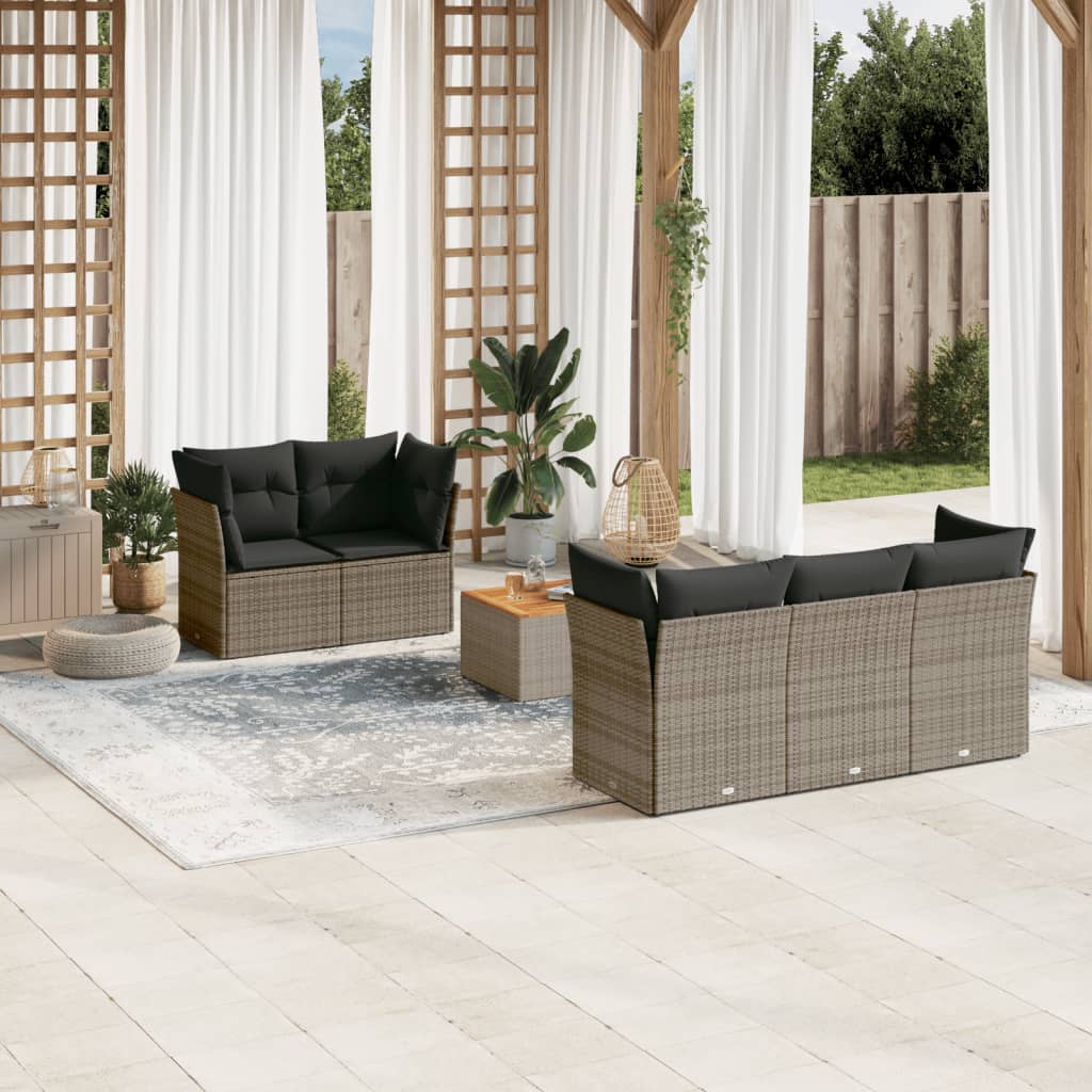 Set Divano da Giardino 6 pz con Cuscini-Sofa da Giardino-Divanetto da esterno Grigio in Polyrattan 101851
